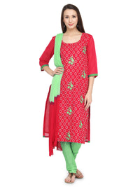 Red Color Embroidery Unstitched Suit