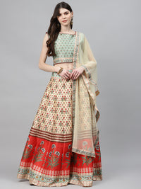 Embellished Crop Top Lehenga Set with Digital Mughal inspired Floral Prints