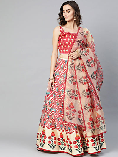Chhabra 555 Made-to-Measure Digital Print Crop Top Set with Geometric Floral print and Crystal Embellishments
