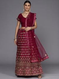 Chhabra 555 Semi Stitched Gold Aari Embroidery Party Wear Net Lehenga Set with Embellished Dupatta