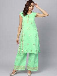 Chhabra 555 Green Kurta Pallazo Set with Gota Patti Embroidery in floral pattern