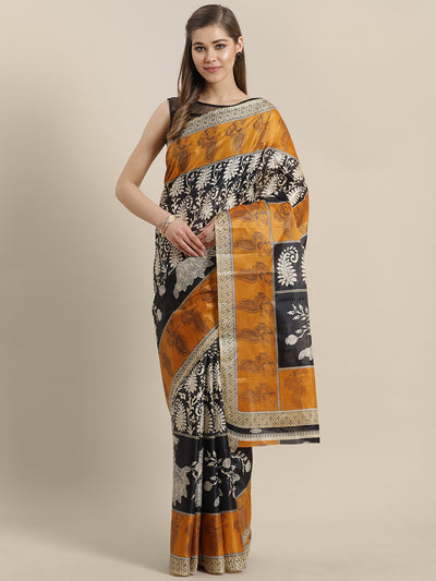 Chhabra 555 French Tussar Silk printed Saree with Goemetrical Colorblocking Ethnic Peacock Design