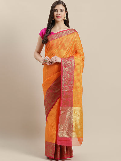 Chhabra 555 Kanjiwaram inspired silk saree with intricate resham weaving and contrast woven border