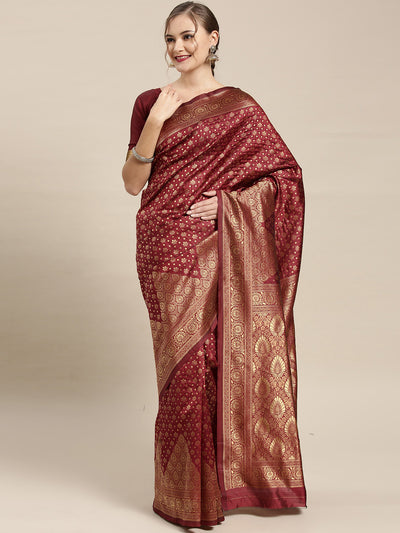 Chhabra 555 Kanjiwaram inspired Silk saree with Oxidised Zari Weaving in a Paisley Mughal pattern