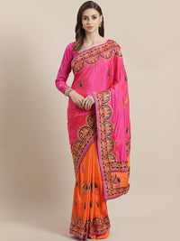 Chhabra 555 Kantha inspired Half and Half Banarasi Silk saree with Zari and Resham Embroidery