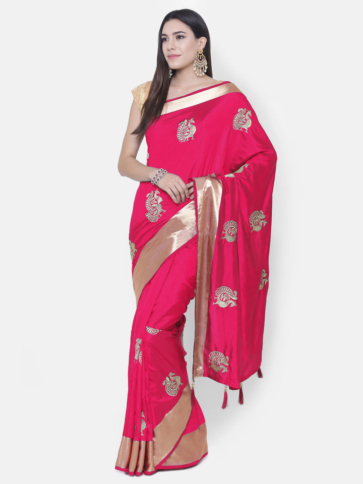 Magenta Embroidered Banarasui Silk Saree