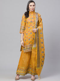 Chhabra 555 Banarasi Kurta Set with Zari meenakari Floral weaving and Handloom dupatta