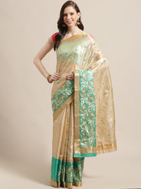 Tussar Handloom Banarasi Saree with Contrast Border & Resham Floral Embroidery