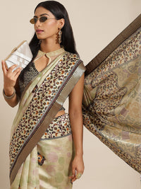 Chhabra 555 Beige Ethnic Paisley Digital Prints Bhagalpuri Silk Blend Saree with Brocade Woven Border 