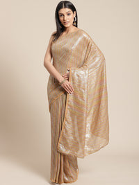 Beige Golden Georgette Stylish Saree with Sequence All over Work