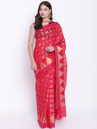 Chhabra 555 Red Handloom Banarasi Saree with Gold Temple border