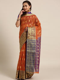 Chhabra 555 Orange Banarasi Handloom Silk Saree woven with figure motifs and bridal scenes