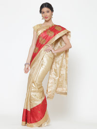 Chhabra 555 Beige Chanderi Silk saree with Resham embroidered paisleys