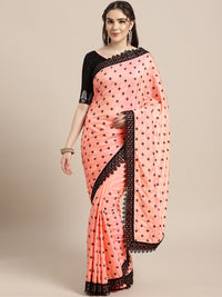 Textured Silk Saree with Resham Embroidery and Chantilly Lace Border