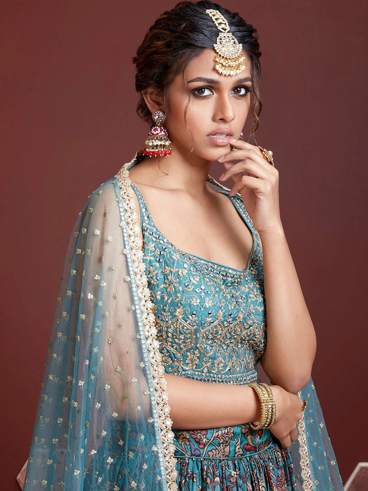 Digital Floral Print Lehenga with Zardozi Embroidered Blouse & Dupatta