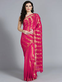 Chhabra 555 Khaddi Mysore georgette red Saree with geometric weaved patterns