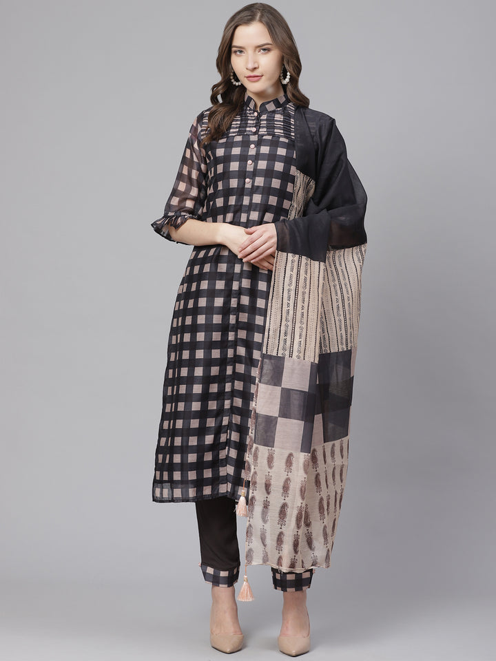 Chanderi Silk Dress Material with Digital Handloom & Indie Print with Maheshwari Dupatta