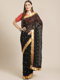 Black Georgette Embellished Saree With Sequence Border & Heavy Aari Embroidery Blouse