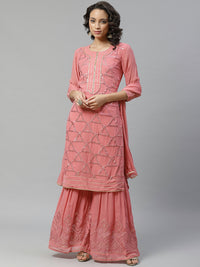 Made to Measure Baby Pink Gota-Patti & Resham Embroidery Kurta, Unstitched Sharara Set with Chiffon Dupatta