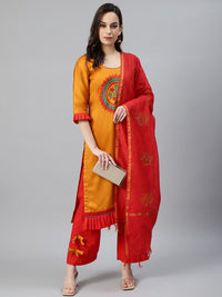 Cotton Unstitched Suit Set With Embroidery Dupatta