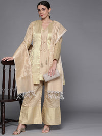 Chhabra 555 Beige Monochrome Made-to-Measure Banarasi Handloom Kurta Palazzo Set with Jacket