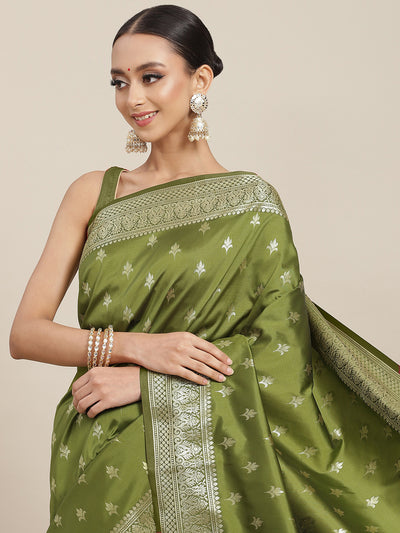 Chhabra 555 Golden Zari Woven Mysore Silk Bridal Handloom Saree with Floral motifs