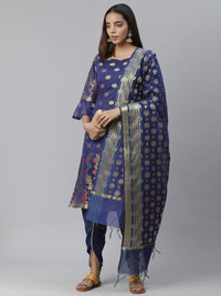 Banarasi Dress Material with Zari meenakari Floral weaving and Handloom dupatta