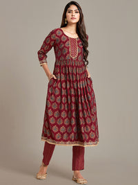 Chhabra 555 Maroon Ethnic Motifs Anarkali Sharara Set with Gotta Patti Embellishment ,Lurex Dupatta