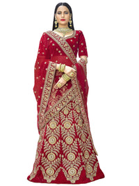 Red Velvet  Heavy Zari &Embroidered Semi Stiched Lehanga Choli With Net  Dupatta