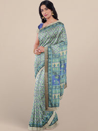 Chhabra 555 Turquoise Blue Bhagalpuri Printed Silk Saree with Brocade border