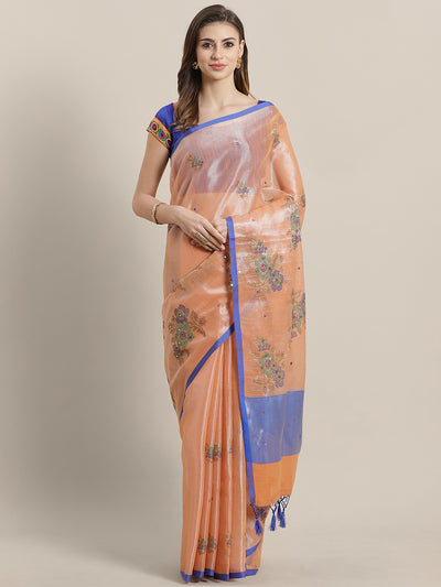 Chhabra 555 Banarasi organza Tissue Silk saree with Metallic Zari  in a cross stich floral pattern 
