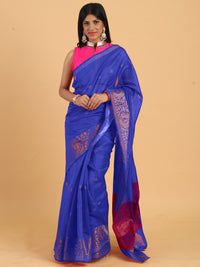 Chhabra 555 Blue Chanderi Silk Saree with Golden Zari Woven Peacock Motifs in Border 
