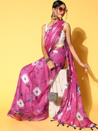 Chhabra 555 Magenta Jaipuri Bandhani Tie & Dye Chiffon Printed Saree with Mirror Work