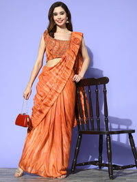 Chhabra 555 Made to Measure Orange Ombre Marble Prints Draped Saree With Applique Embellished Blouse