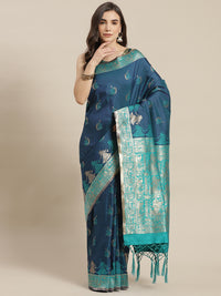 Chhabra 555 Blue Baluchari Saree with Zari & Resham woven Dancing Pictoral motifs

Color: Blue

Type: Baluchari

Pattern: Woven Design

Pattern Type: Warli

Ornamentation: Zari

Border: Woven Design

Fabric: Silk Blend

Blouse Fabric:Silk Blend

Saree length: 5.30 mtr., Width: 1.10 mtr, Blouse length: 0.80 mtr
Dry Clean Only

"The CAD image gives a detailed look of the actual blouse piece that comes with this saree. The blouse used by the model in the pictures is only for styling purpose.