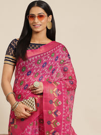 Chhabra 555 Magenta Abstract Geometrical Tribal Printed Chanderi Silk Saree Embellished With Mirror Work