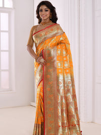 Yellow & Mustard Woven Design Zari Silk Blend Kanjeevaram Saree