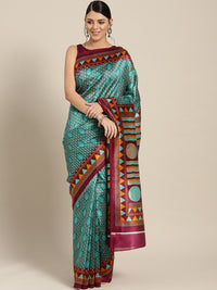 Silk Printed Saree with Patola Floral pattern and temple inspired border
