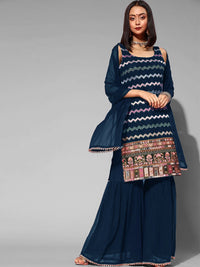 Chhabra 555 Made to Measure Resham Mirror Embroidery Sharara Suit Set & Beads Embellished Dupatta