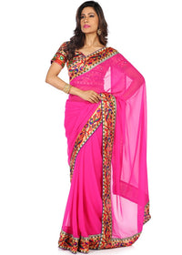 Pink Georgette Saree with Art Silk Paithani Print Blouse