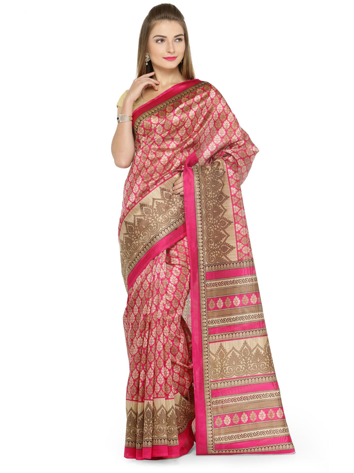 Pink Color Saree with multicolored printed motifs