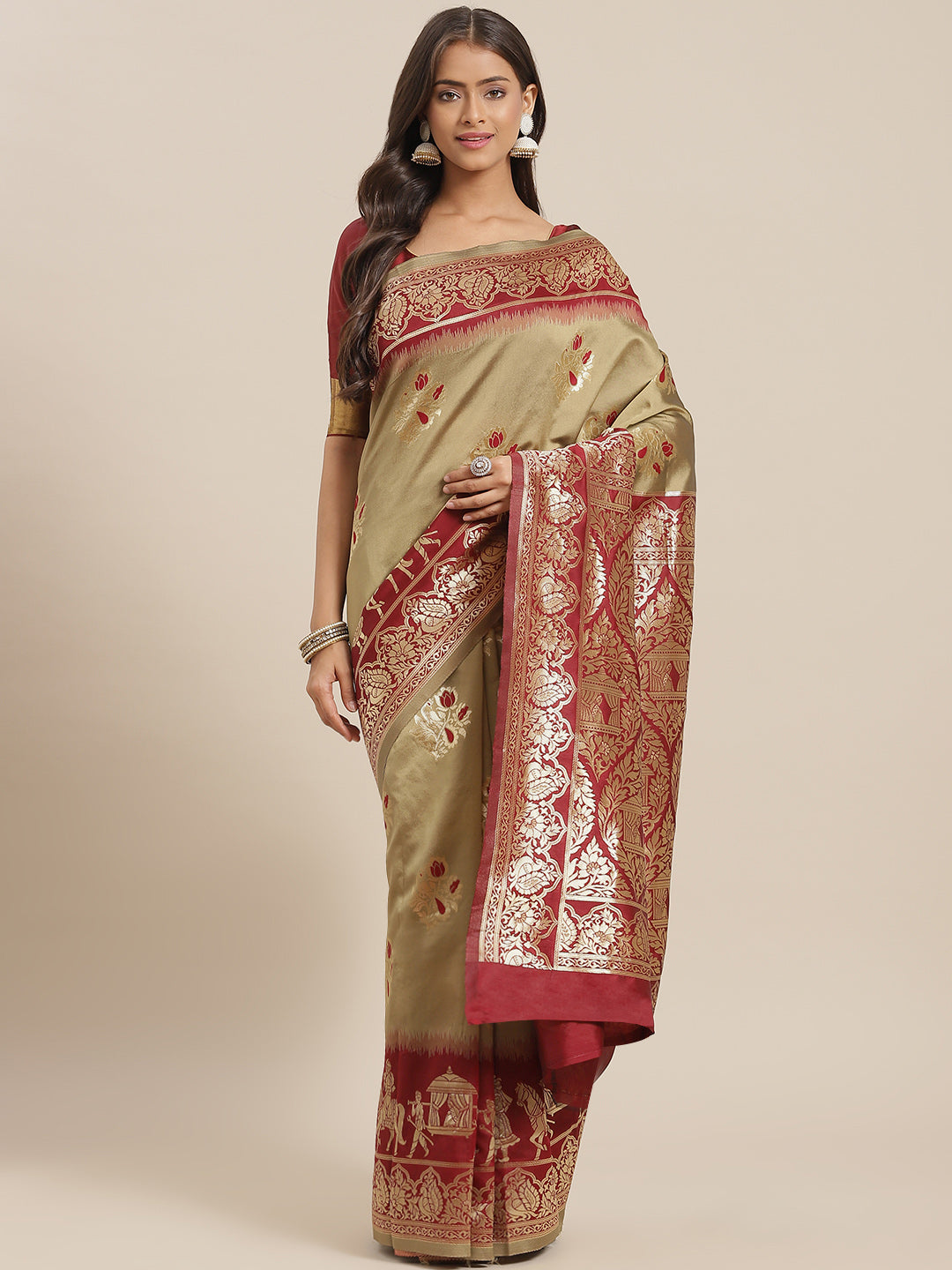 Chhabra 555 Ombre Resham & Zari weaving Silk Saree with Peacock & Wedding Procession Doli Motifs 
