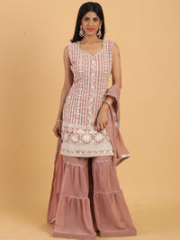 Chhabra 555 Made to Measure Mauve Resham & Sequence Embellished Georgette Kurta Sharara Dupatta Set