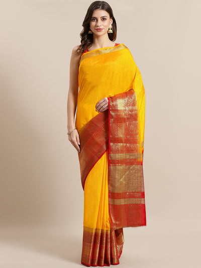 Chhabra 555 Kanjiwaram inspired Dupion Silk saree with Zari Weaving Contrast Border and Rich Pallu