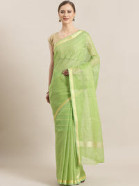 Chhabra 555 Chanderi Silk saree with intricate Zari weaving in a striped pattern