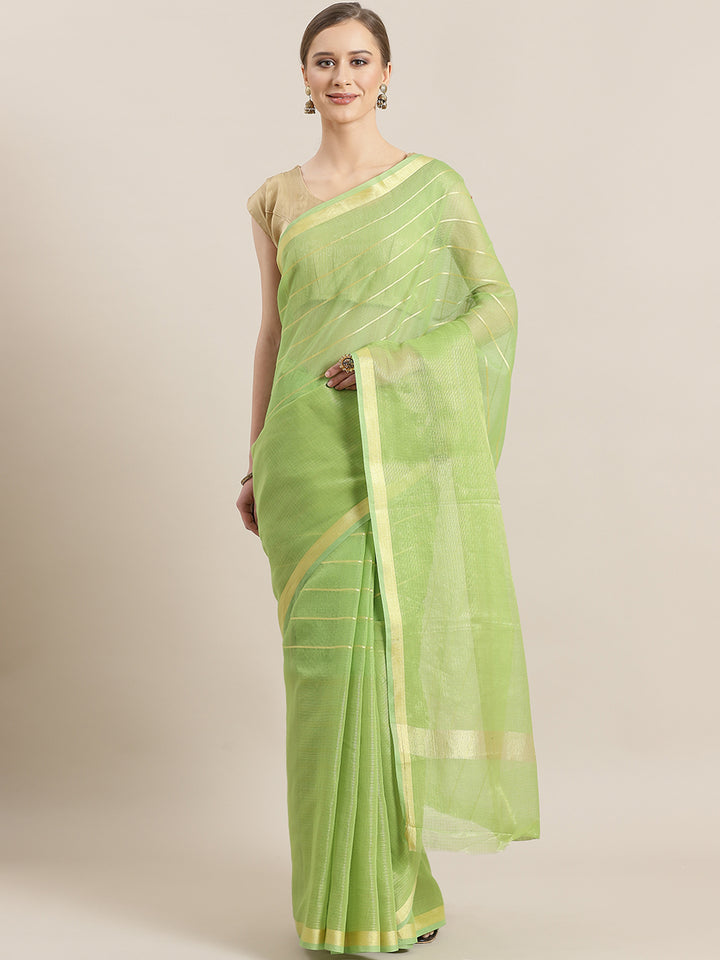 Chhabra 555 Chanderi Silk saree with intricate Zari weaving in a striped pattern