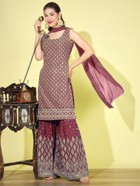 Chhabra 555 Mirror Embellished Kurta with Zari & Resham Embroidered Sharara & Dupatta