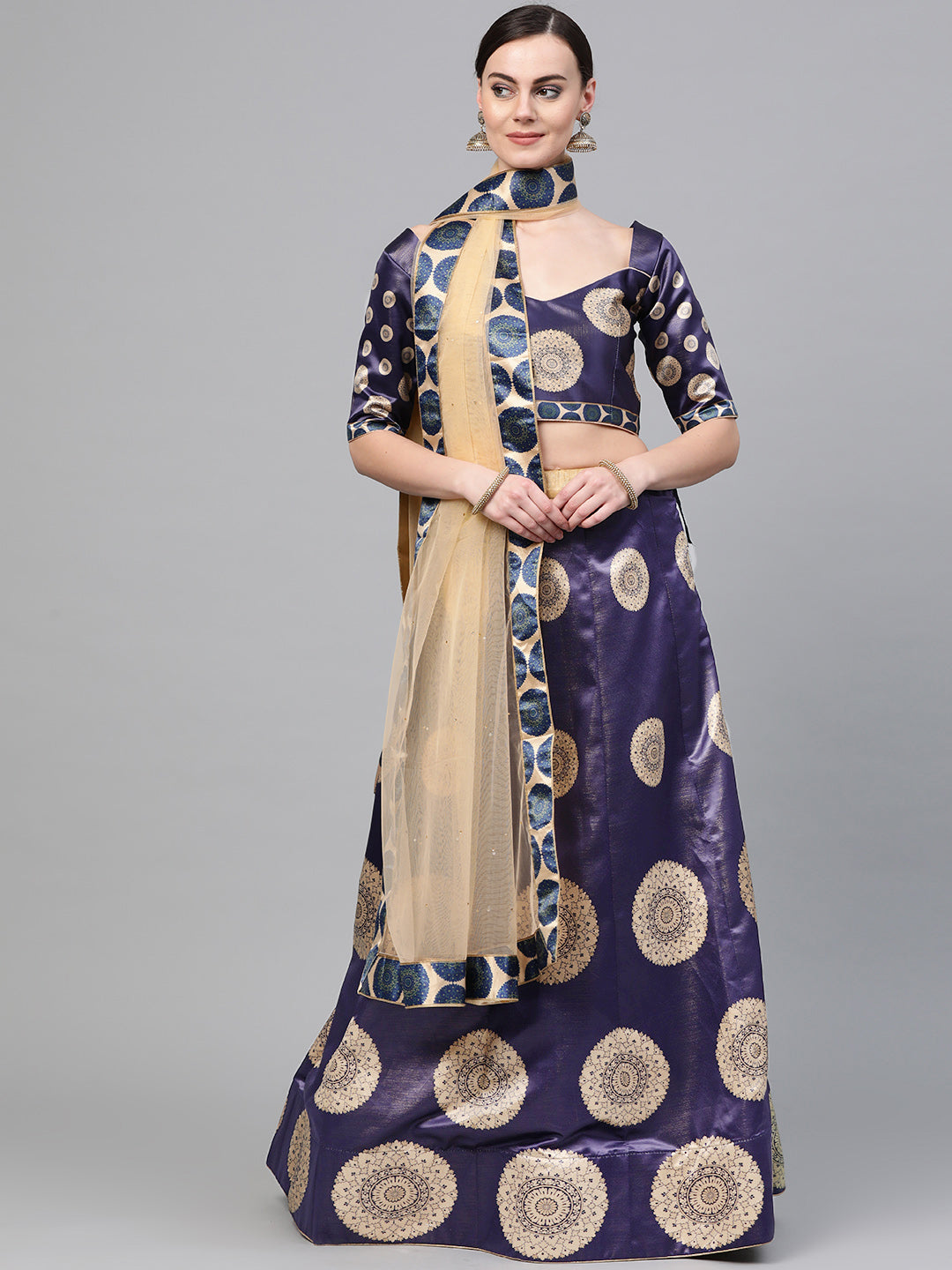 Chhabra 555 Satin Silk Semi-stitched Digital Print Lehenga Set with goemetrical Pattern