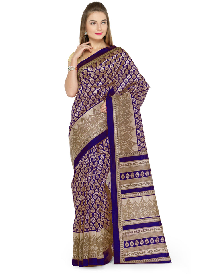 Purple Floral Print Art Silk Saree