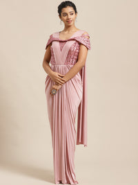 Ruffled Pastel Romance Pre-Stitched Saree Gown with Dhoti-style Drapes & Sequin Bling